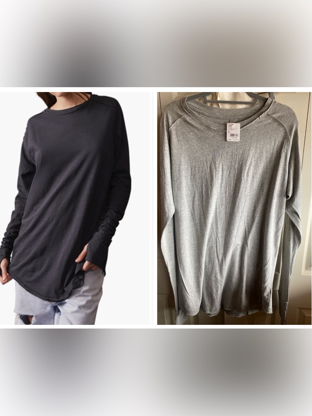 Free People NWT We the Free Arden Gray Thumbhole Cuff Long Cotton Layering Top
